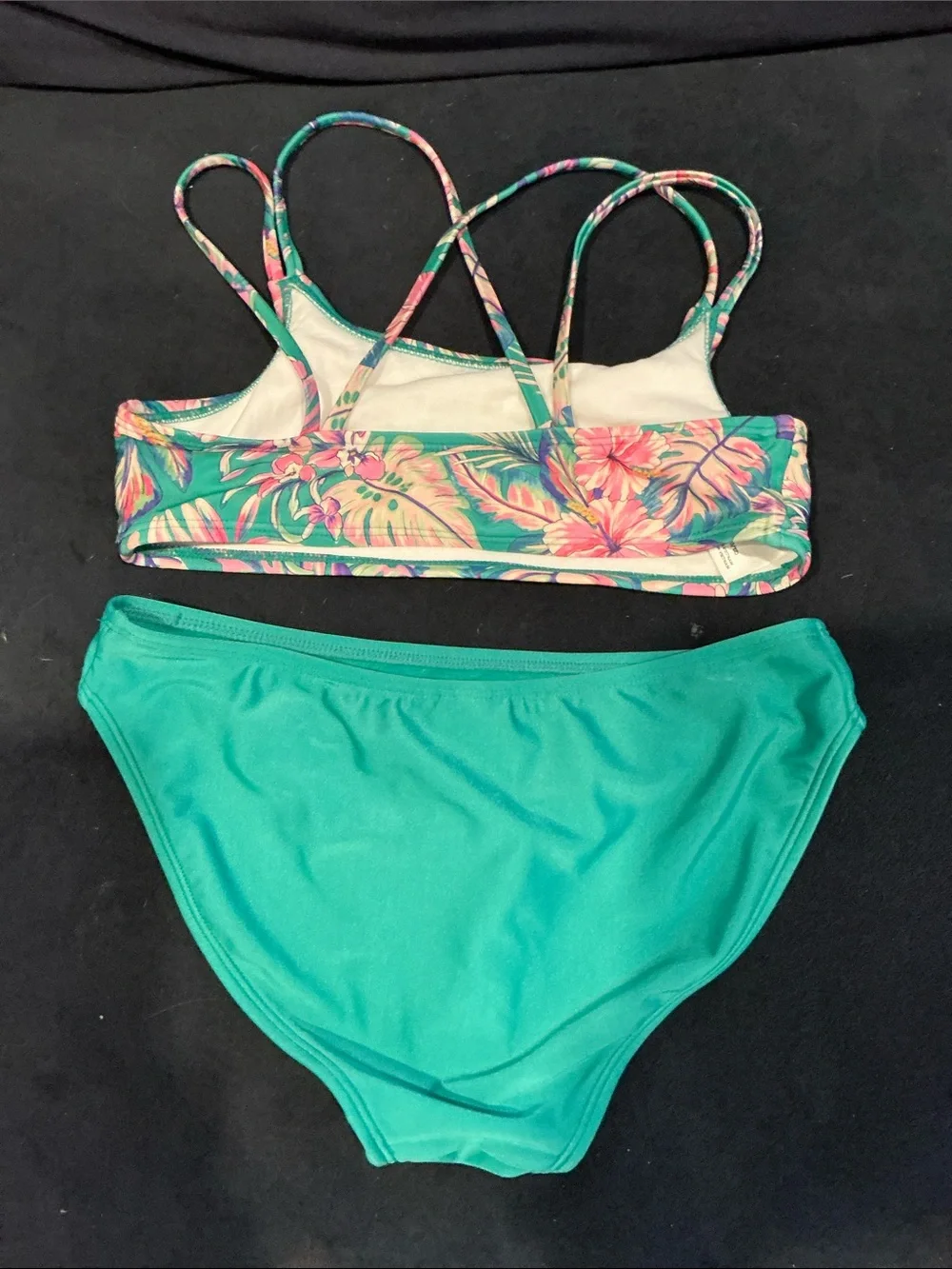 art class Girls' Tropical Floral Rash Guard Set - Teal, Pink, Green